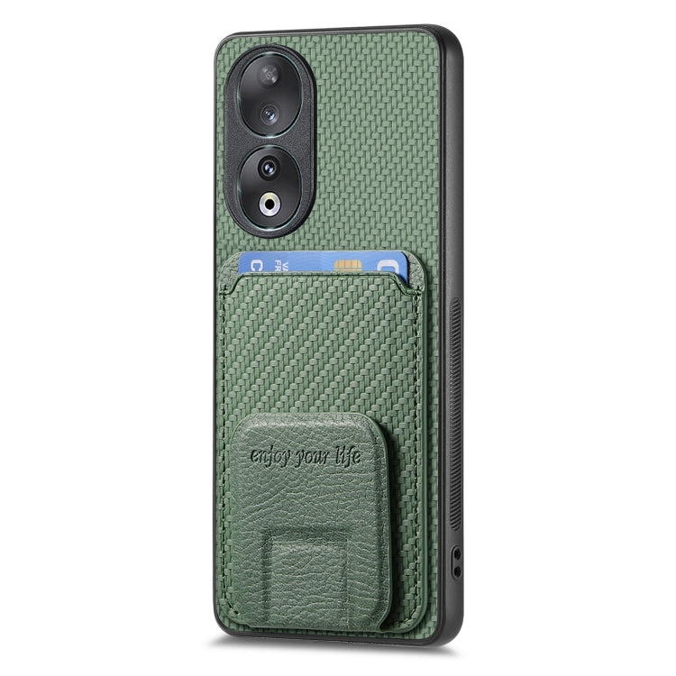 For Honor 70 Carbon Fiber Card Bag Fold Stand Phone Case(Green)