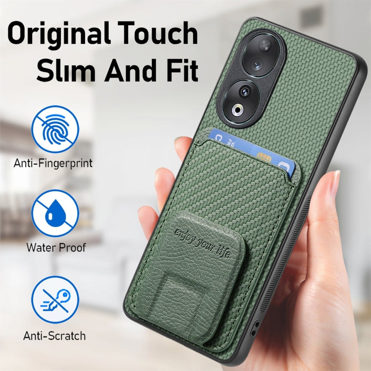 For Honor 70 Carbon Fiber Card Bag Fold Stand Phone Case(Green)