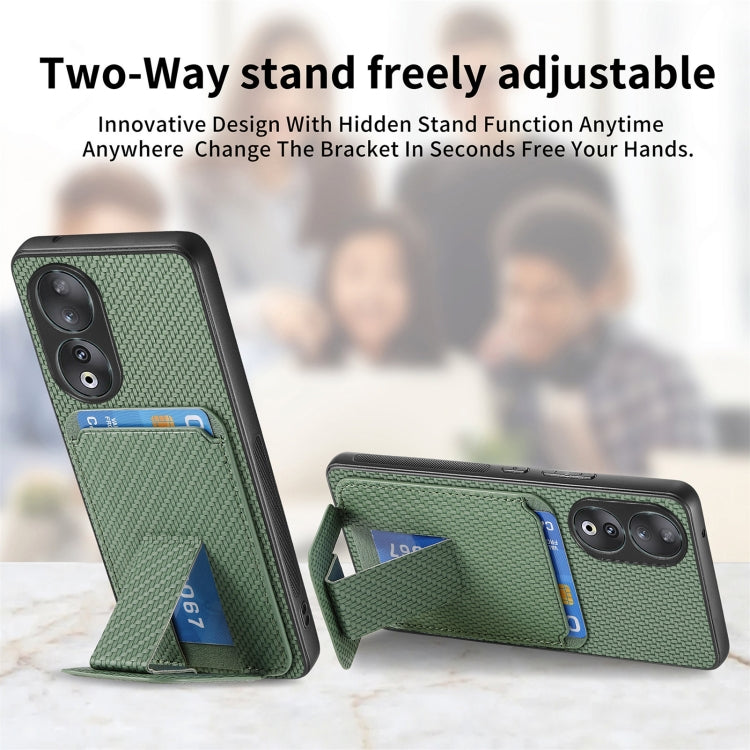 For Honor 70 Carbon Fiber Card Bag Fold Stand Phone Case(Green)