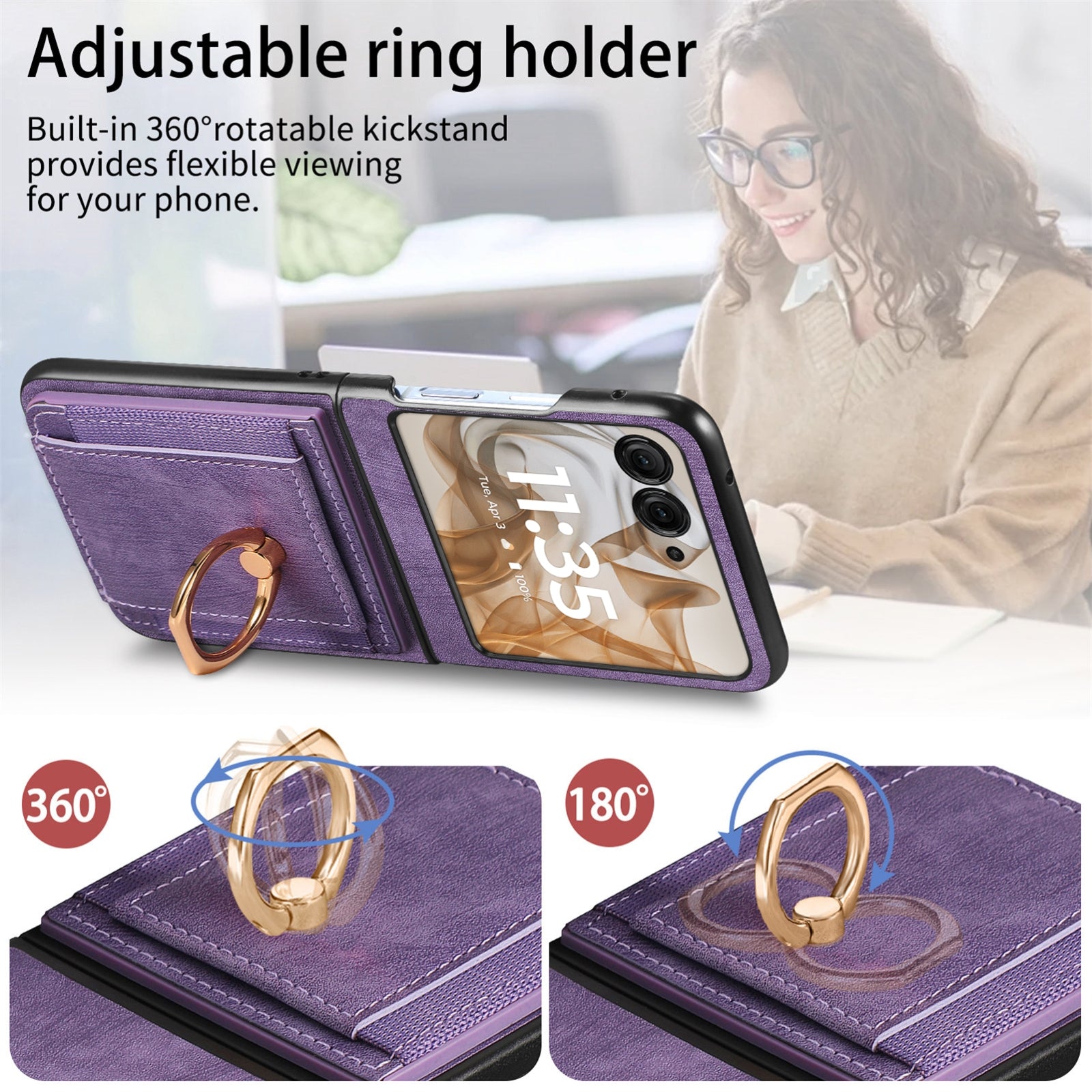 For Motorola Razr 50 Ultra Retro Skin-feel Ring Card Bag Phone Case(Purple)