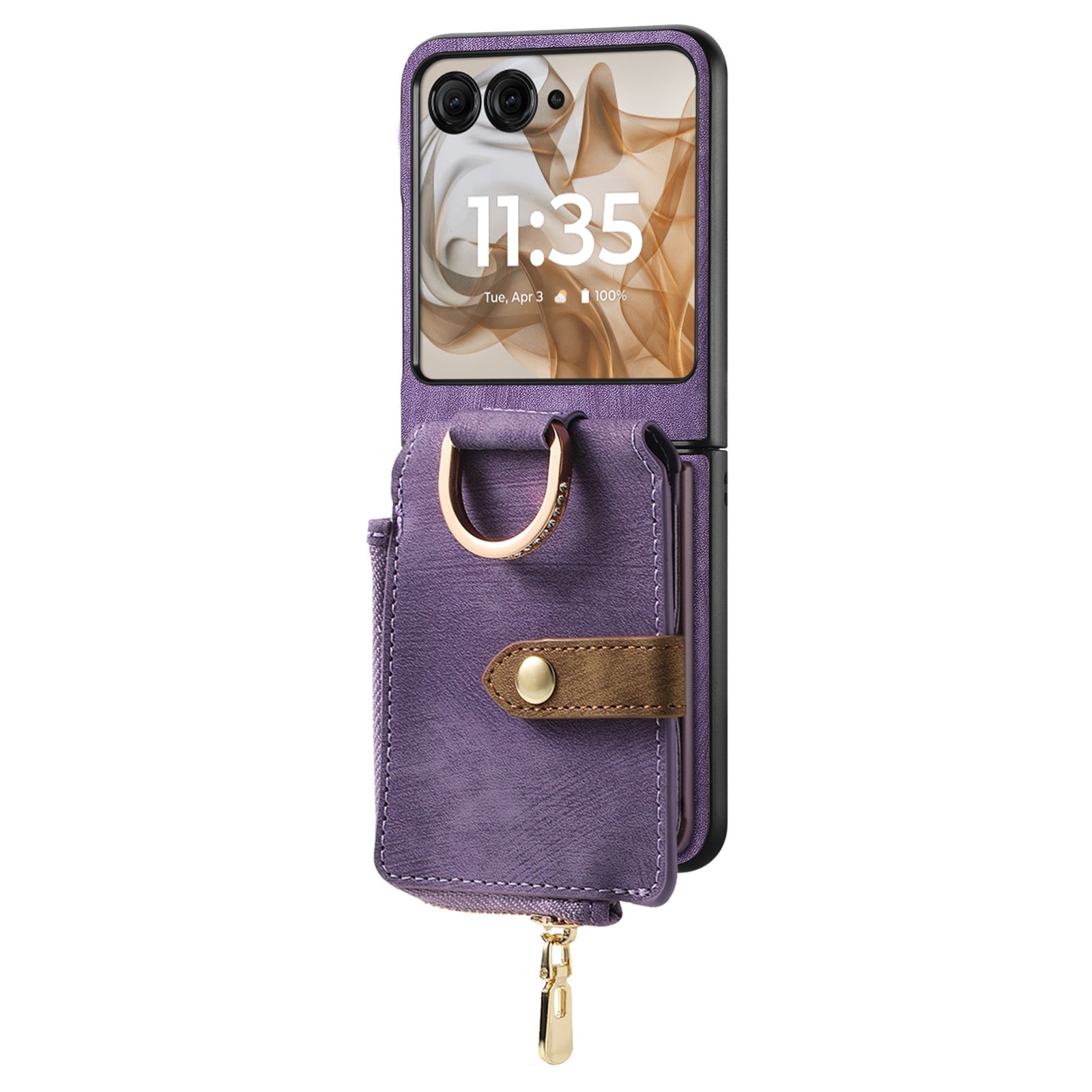 For Motorola Razr 50 Ultra Retro Ring Vertical Zipper Wallet Phone Case(Purple)