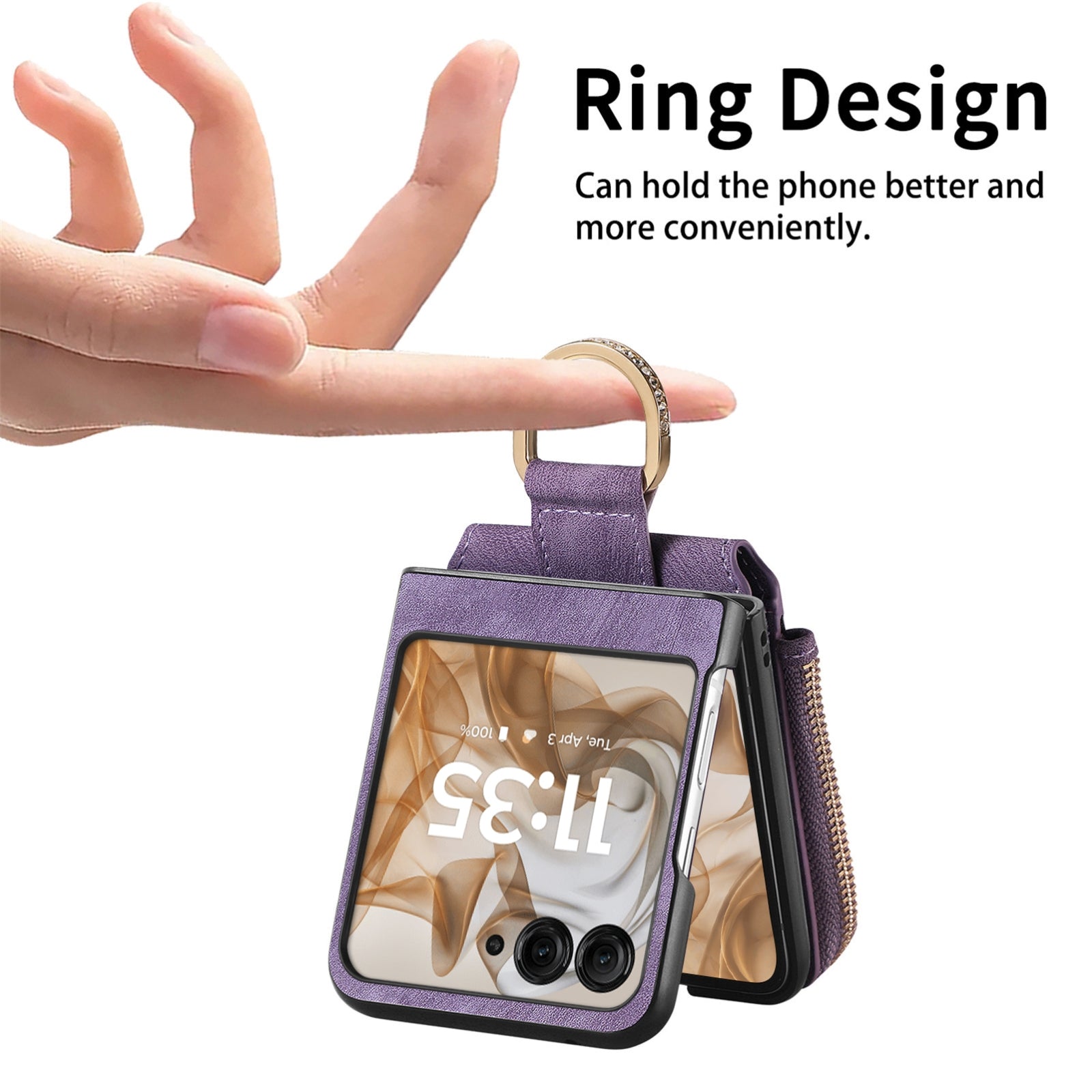 For Motorola Razr 50 Ultra Retro Ring Vertical Zipper Wallet Phone Case(Purple)