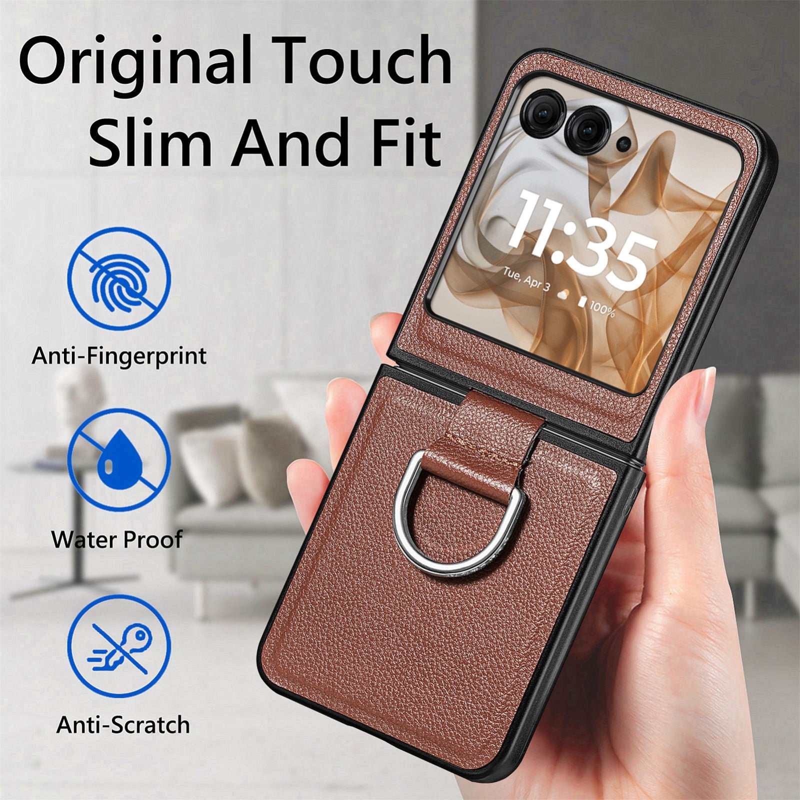 For Motorola Razr 50 Ultra Litchi Texture Leather Ring Fold Phone Case(Brown)