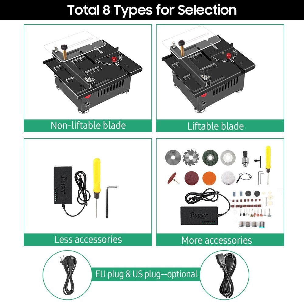 Table Saw Cutting Set 100W Mini Table Saw with 16mm Cutting Depth and Blade Flexible Shaft - EU Plug/Type 3/Liftable Blade