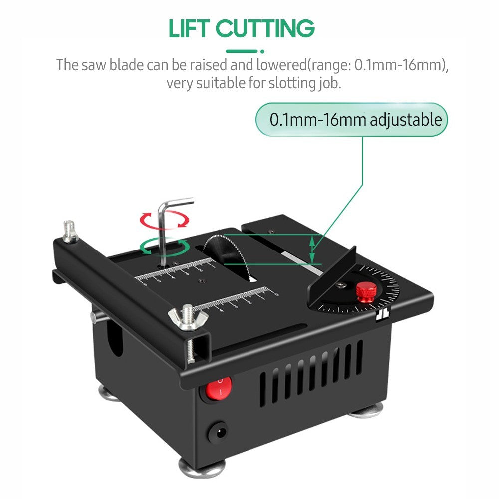 Table Saw Cutting Set 100W Mini Table Saw with 16mm Cutting Depth and Blade Flexible Shaft - EU Plug/Type 3/Liftable Blade