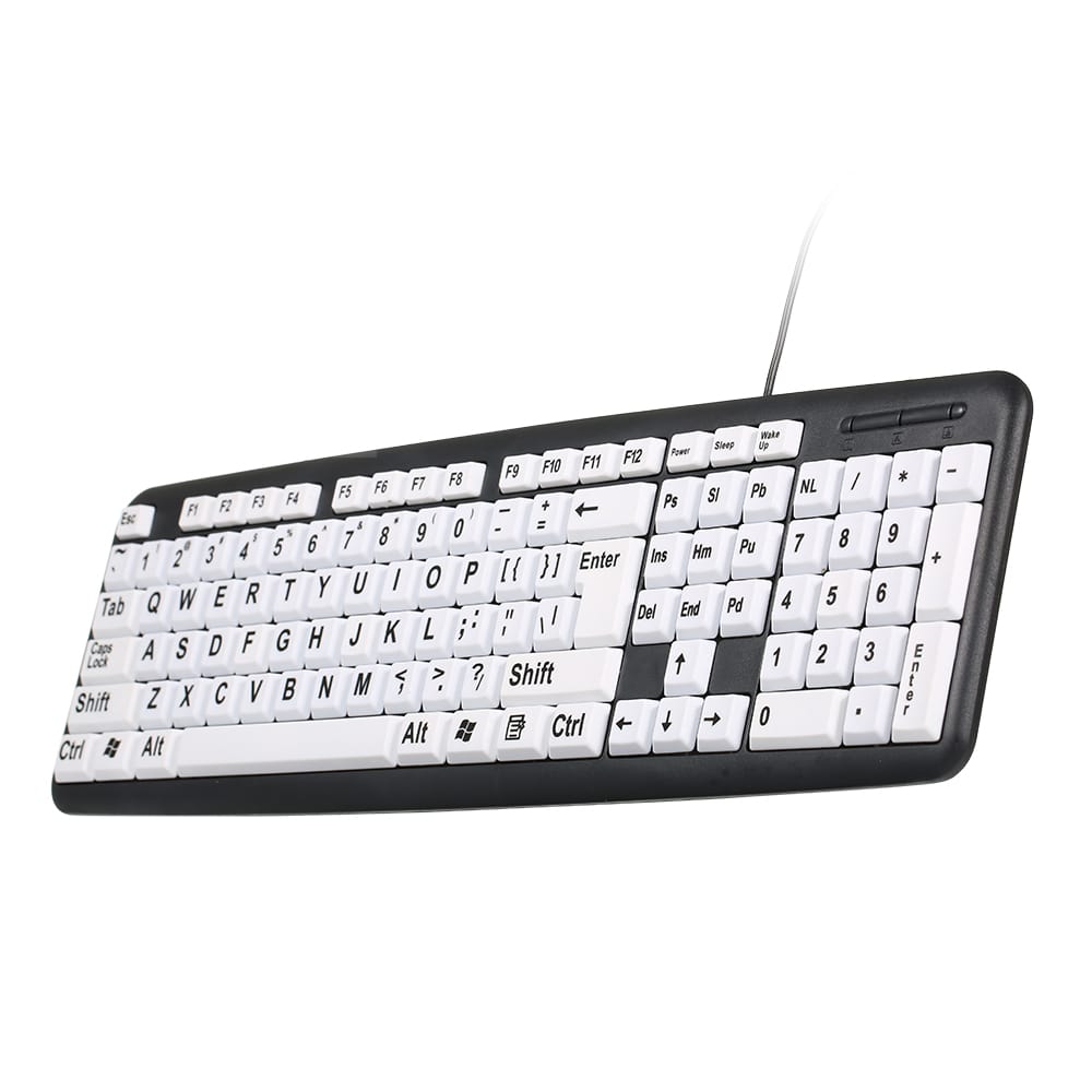 USB Wired Keyboard for Low Vision Users with Large White