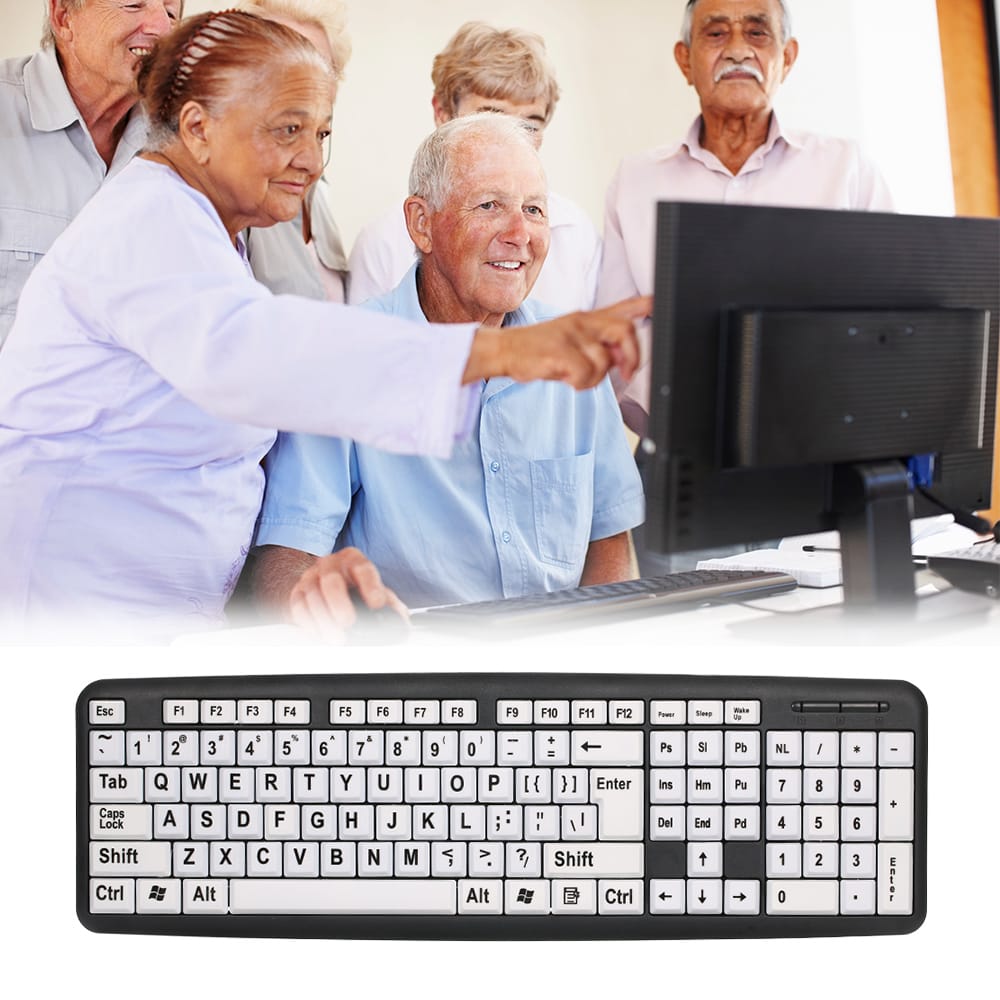 USB Wired Keyboard for Low Vision Users with Large White