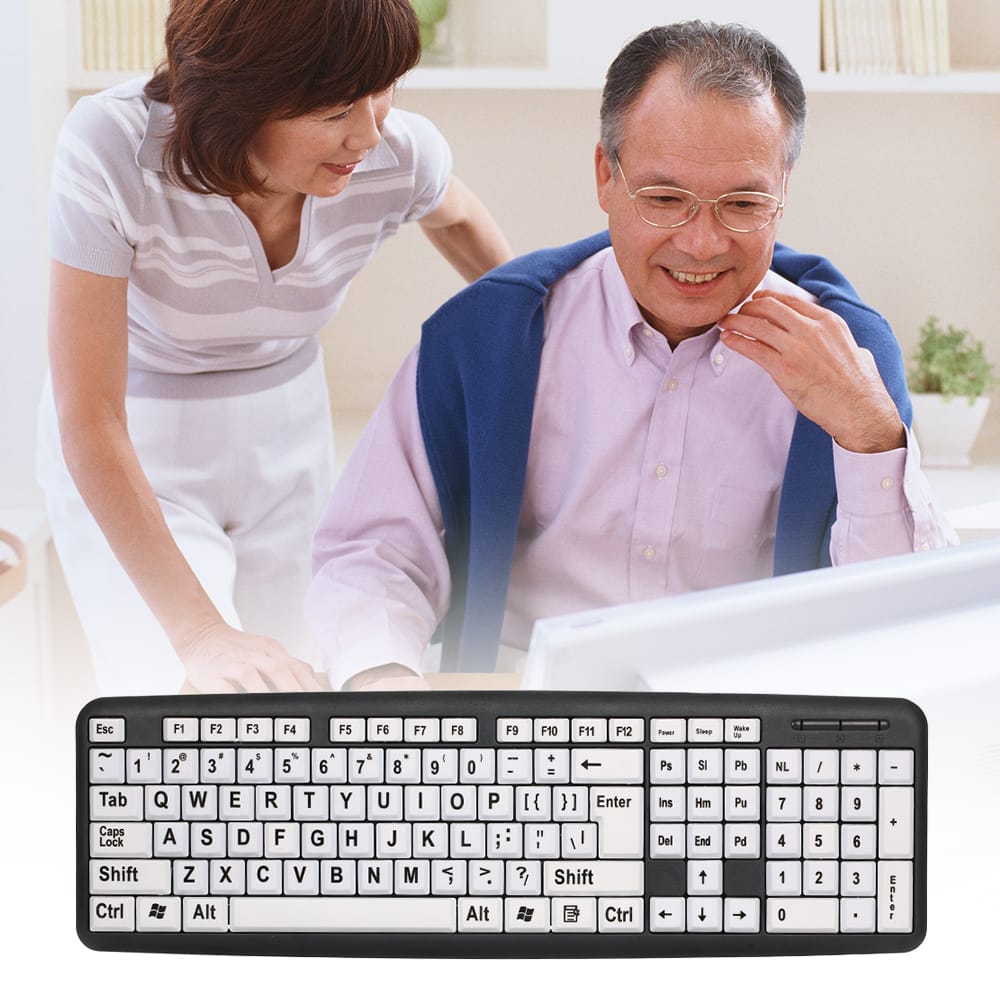 USB Wired Keyboard for Low Vision Users with Large White