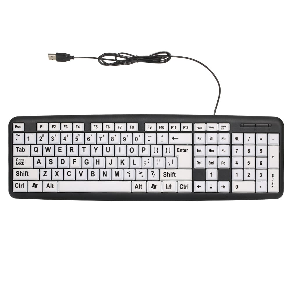 USB Wired Keyboard for Low Vision Users with Large White