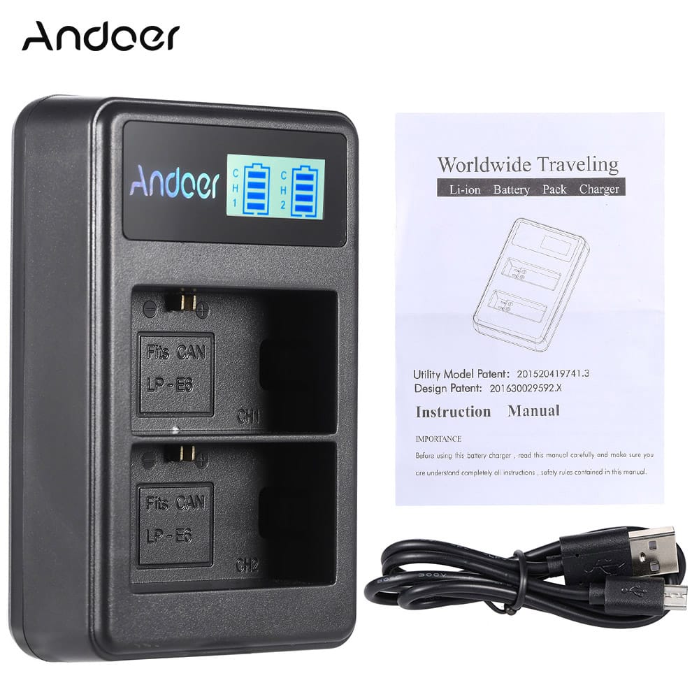 Andoer LP-E6 Rechargeable LED Display Li-ion Battery Charger