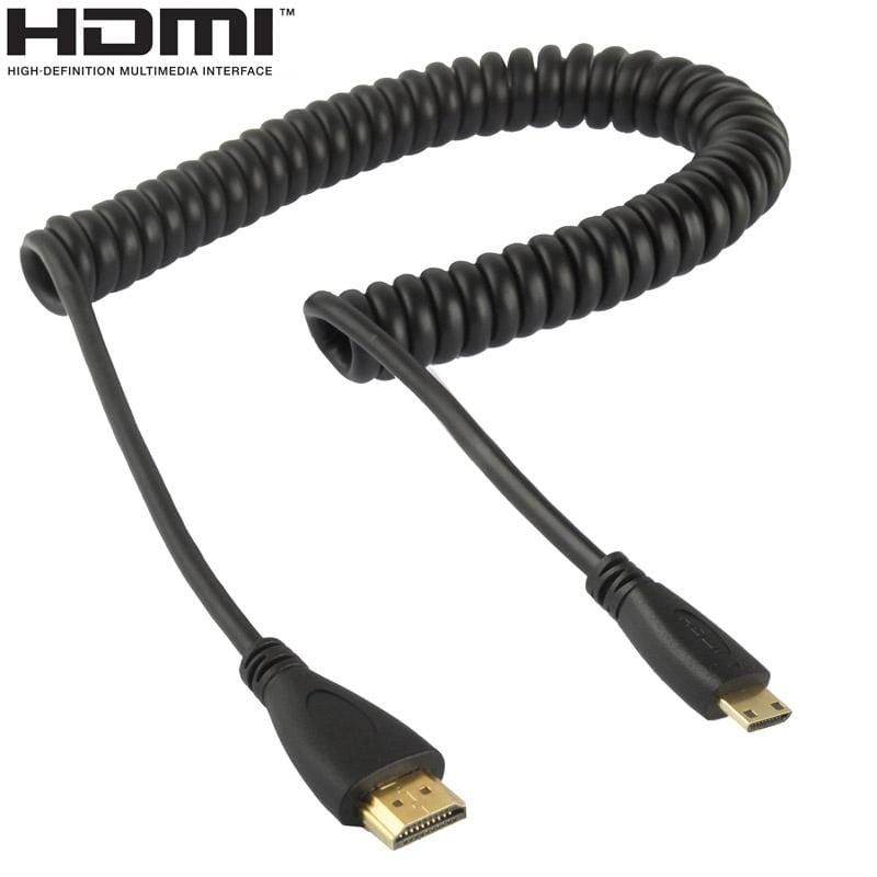 1.4 Version, Gold Plated Mini HDMI Male to HDMI Male Coiled Cable, Support 3D / Ethernet, Length: 60cm