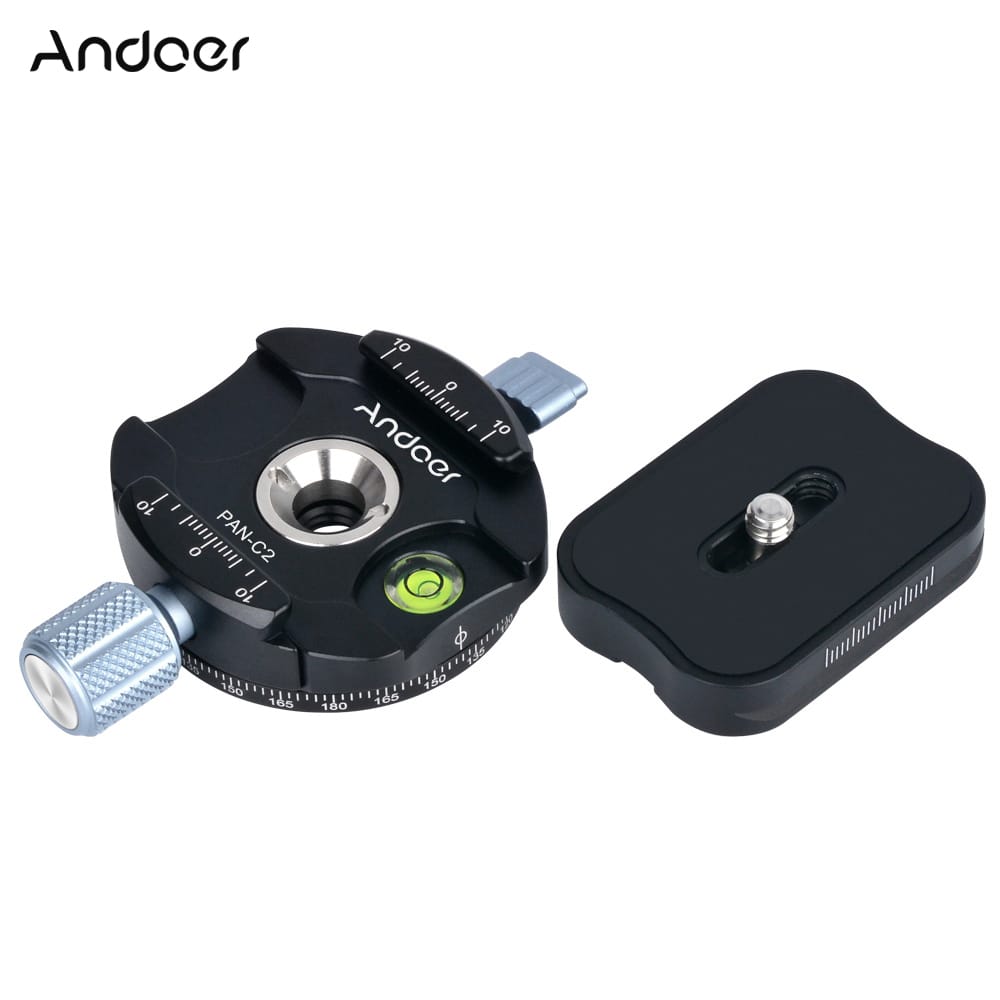 Andoer PAN-C2 Panoramic Tripod Head Clamp Adapter Aluminum