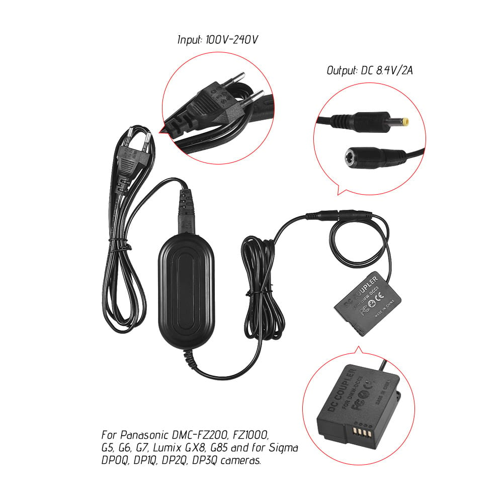 Andoer DMW-AC8 AC Power Adapter Supply Camera Charger + - EU Plug