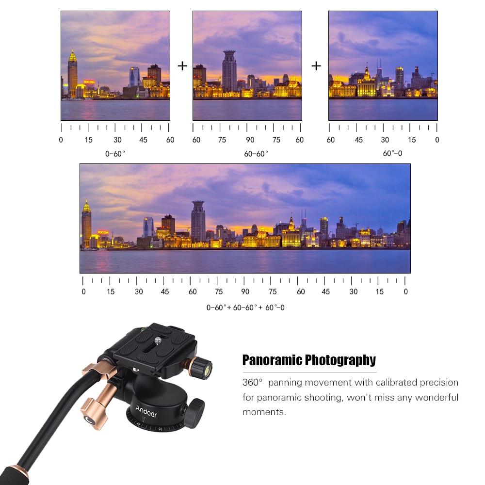 Andoer Q08S Aluminum Alloy 3-Way Damping Video Head Tripod