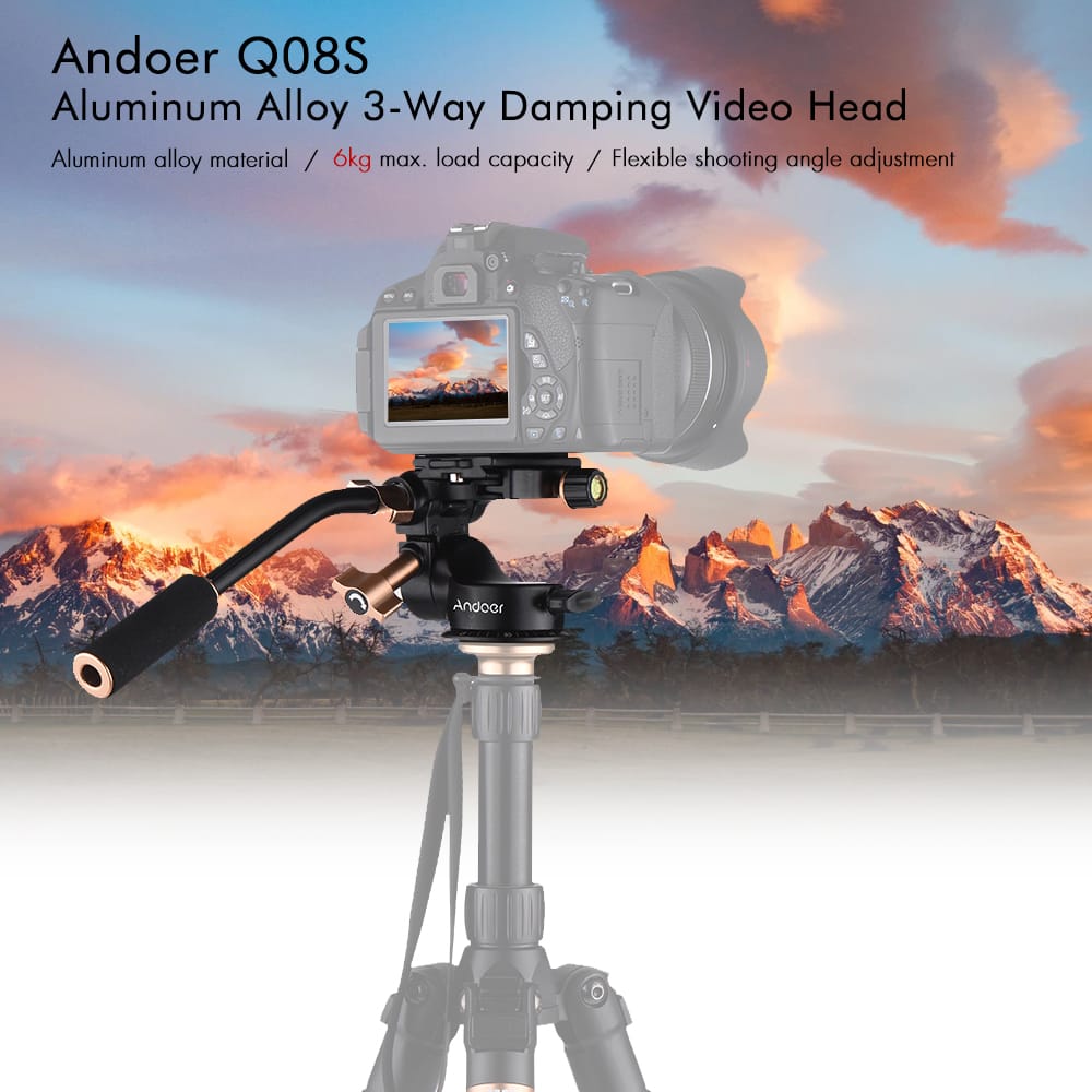 Andoer Q08S Aluminum Alloy 3-Way Damping Video Head Tripod