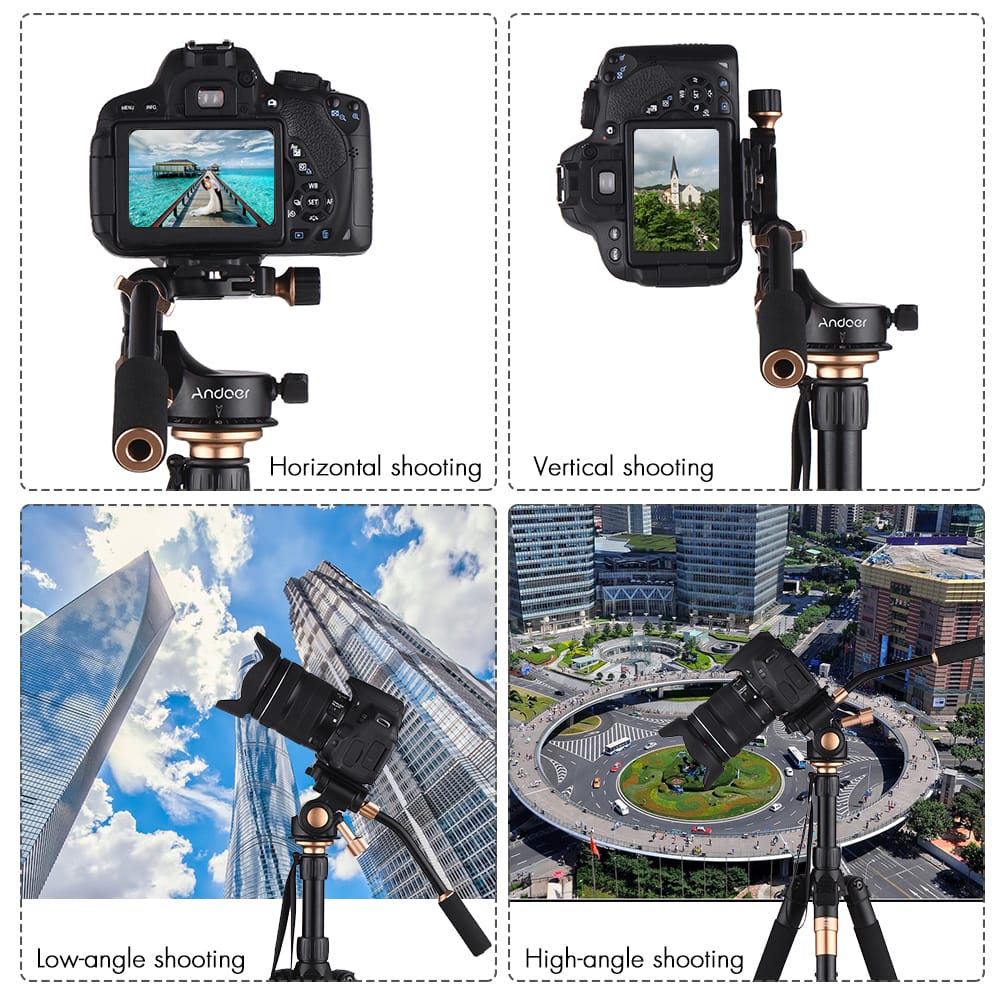 Andoer Q08S Aluminum Alloy 3-Way Damping Video Head Tripod