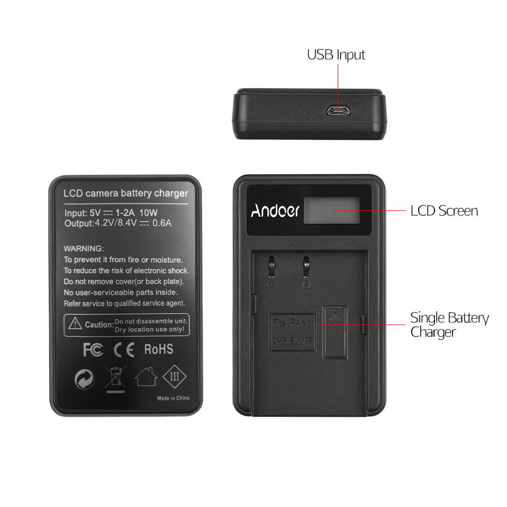 Andoer LCD1-BLF19 LCD Camera Battery Charger for Panasonic - LCD1-BLF19