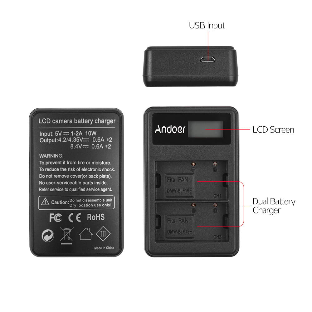 Andoer LCD2-BLF19 LCD Dual Camera Battery Charger for - LCD2-BLF19