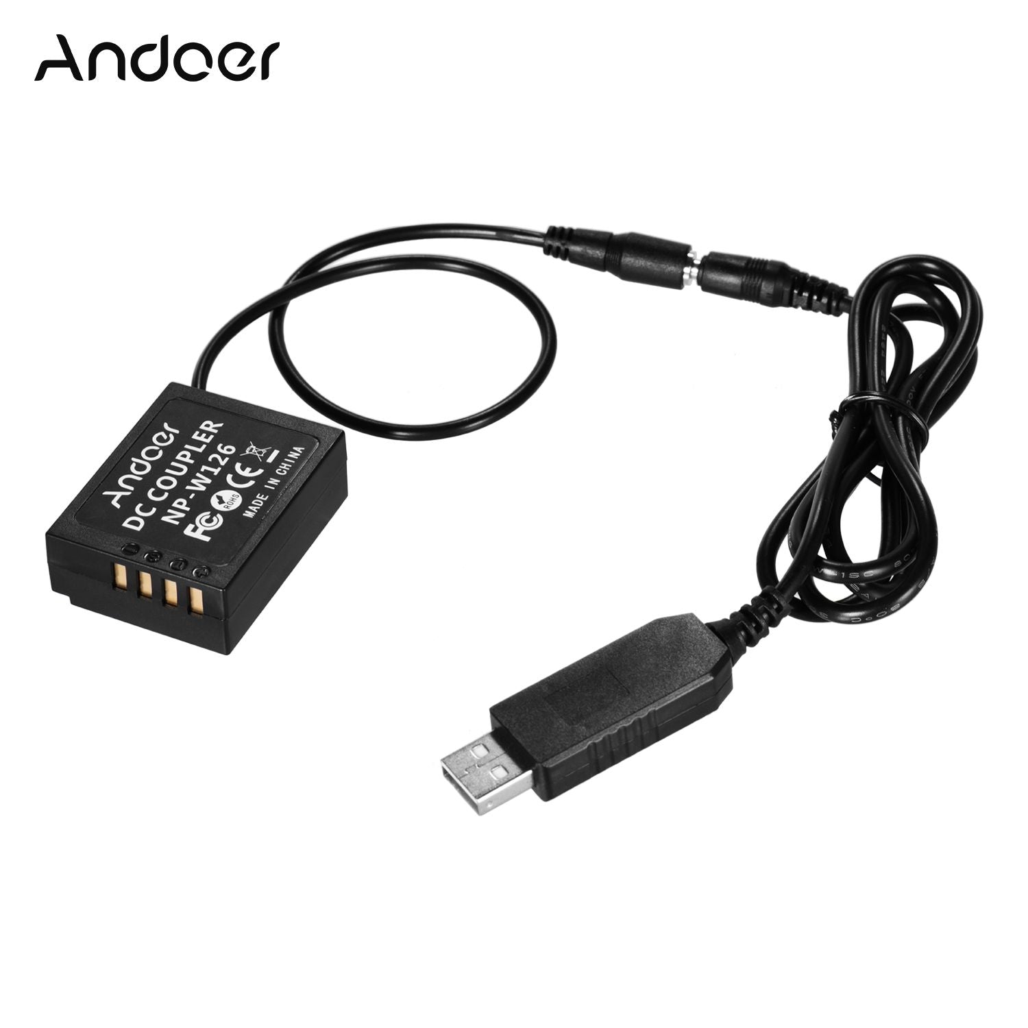 Andoer 5V USB to NP-W126 Dummy Battery Pack DC Coupler