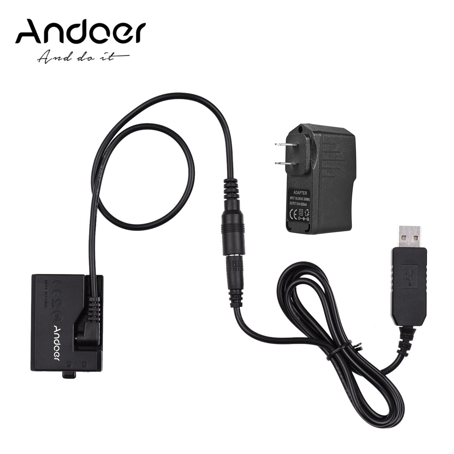 Andoer ACK-E10 5V USB Dummy Battery DC Coupler (Replacement - US Plug