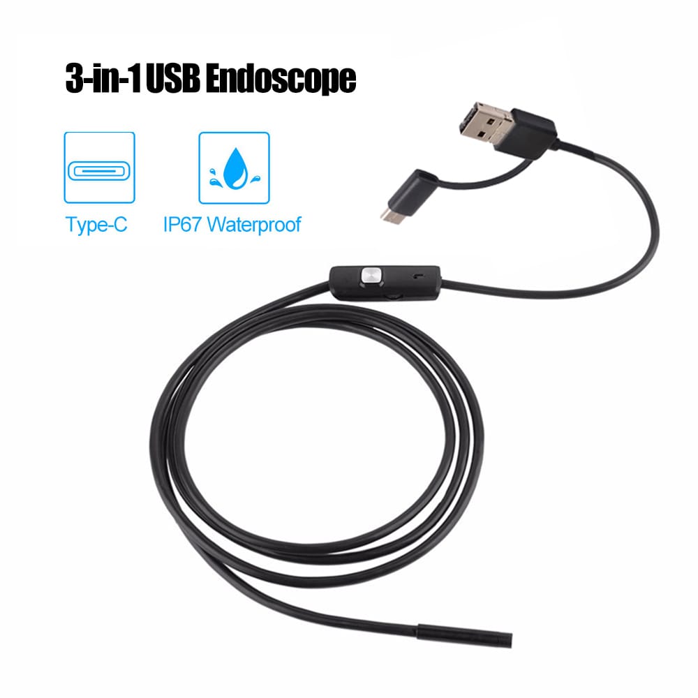 3-in-1 Industrial Endoscope Borescope Inspection Camera - 7mm & 1m