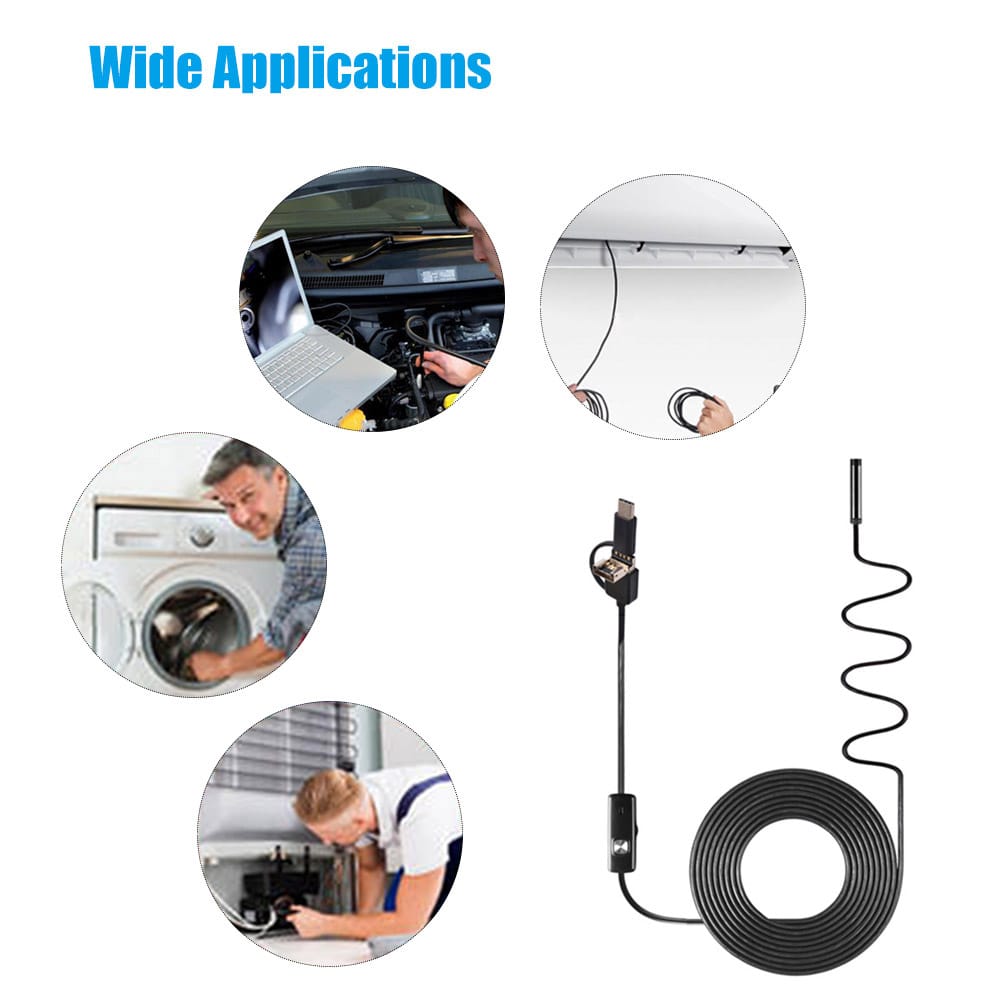 3-in-1 Industrial Endoscope Borescope Inspection Camera - 7mm & 1m