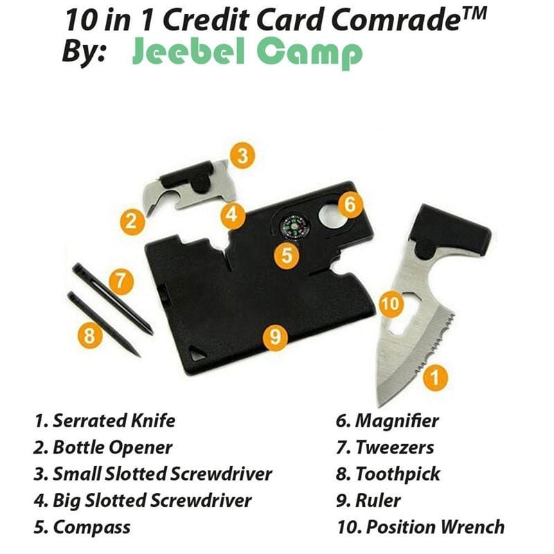 10 in 1 Credit Card Companion with Lens Compass Survival Tool EDC Pocket Knife