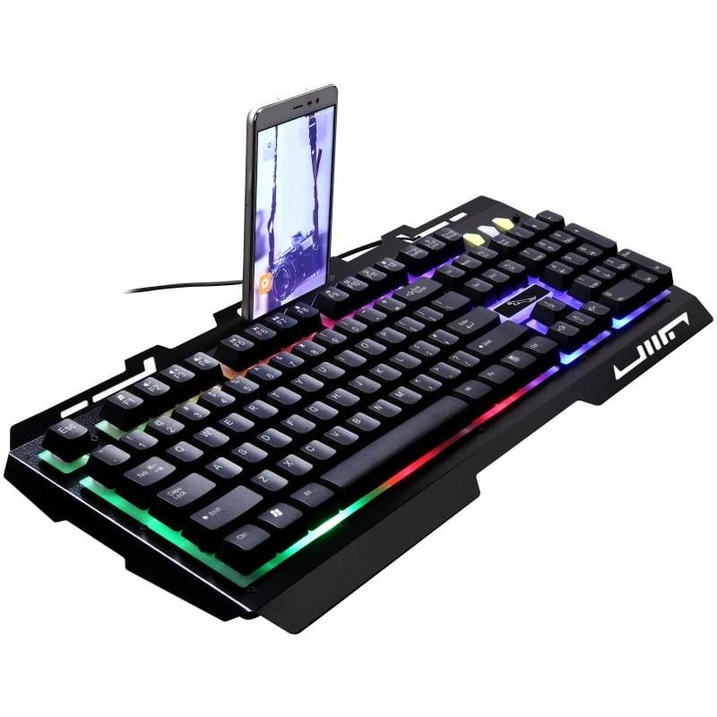 ZGB G700 104 Keys USB Wired Mechanical Feel RGB Backlight Metal Panel Suspension Gaming Keyboard with Phone Holder (Gold)