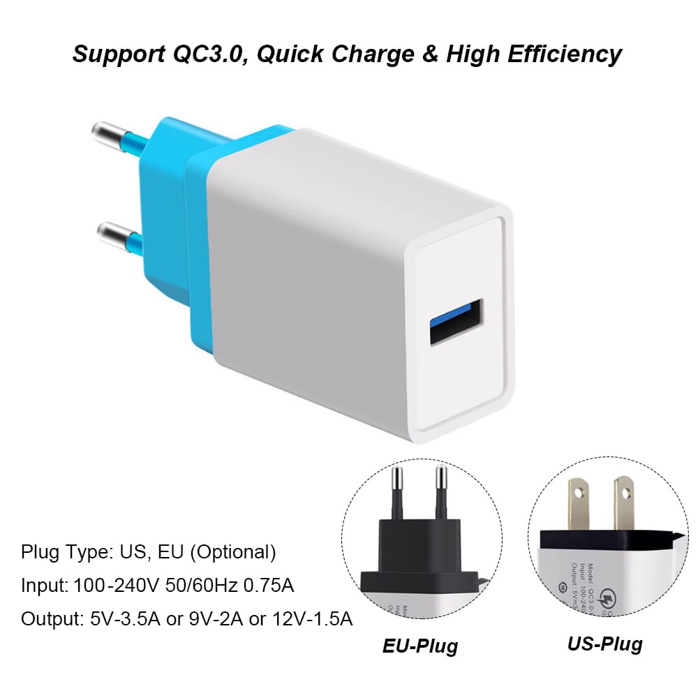 Portable Travel Home Universal Wall Charger QC3.0 Quick - US Plug