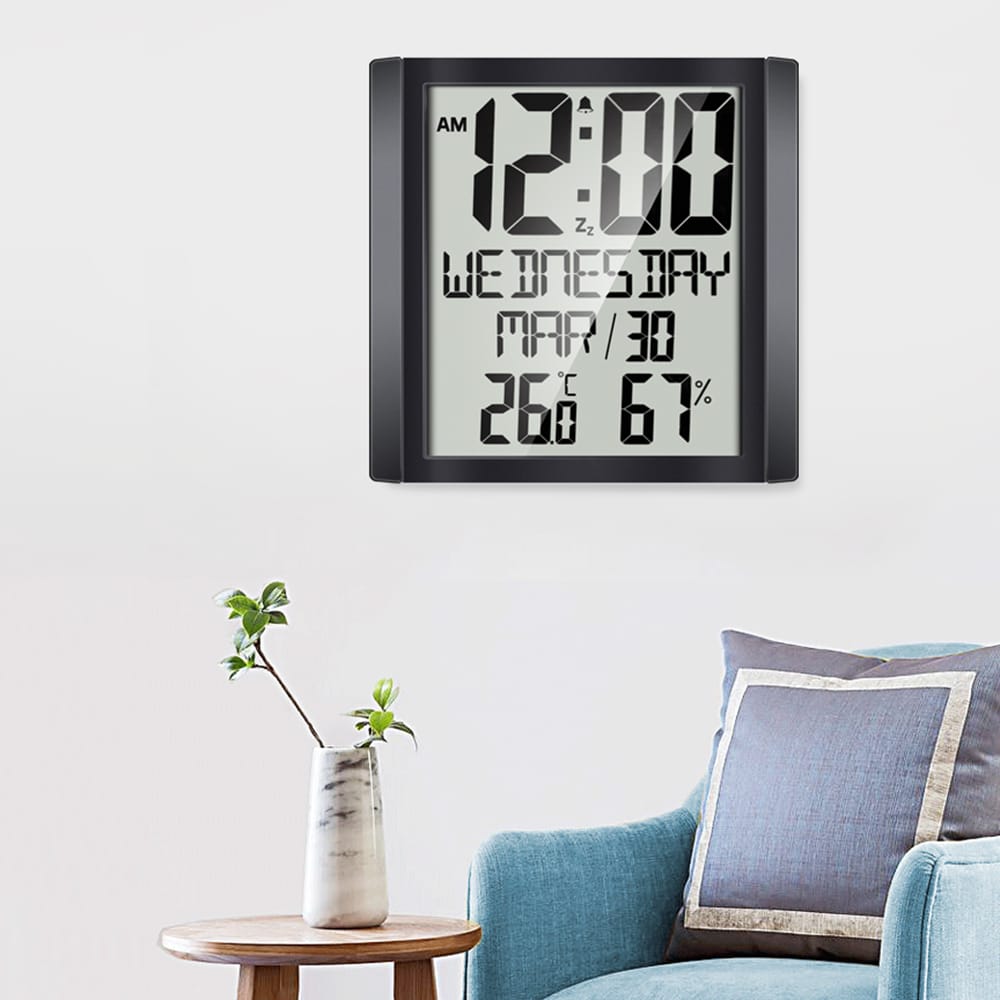 Digital Wall Clock with Temperature & Humidity 8.6'' Large