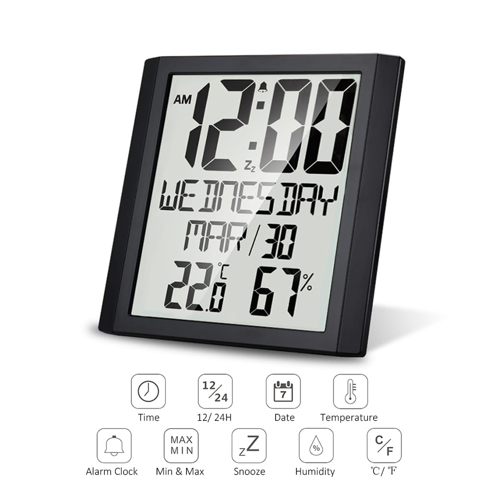 Digital Wall Clock with Temperature & Humidity 8.6'' Large