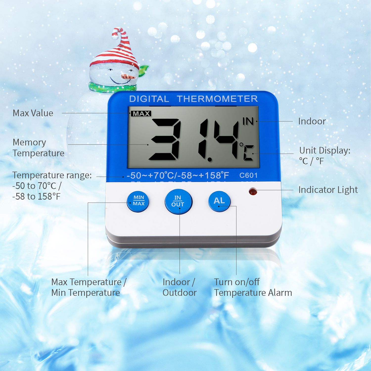 Digital Fridge Thermometer with Alarm and Max Min