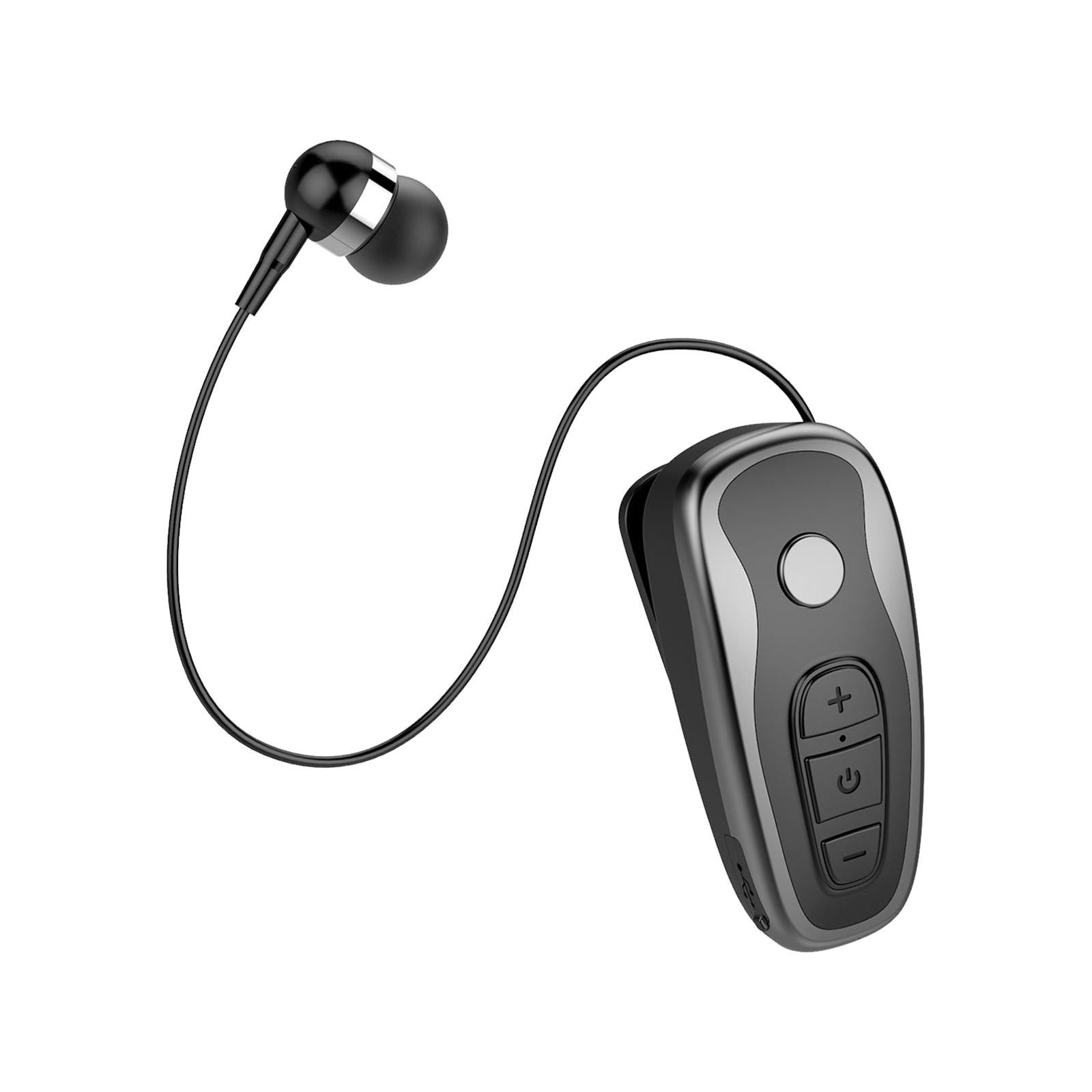 Retractable Clip On Wireless Headset with Mic for Phone Sport Running Grey