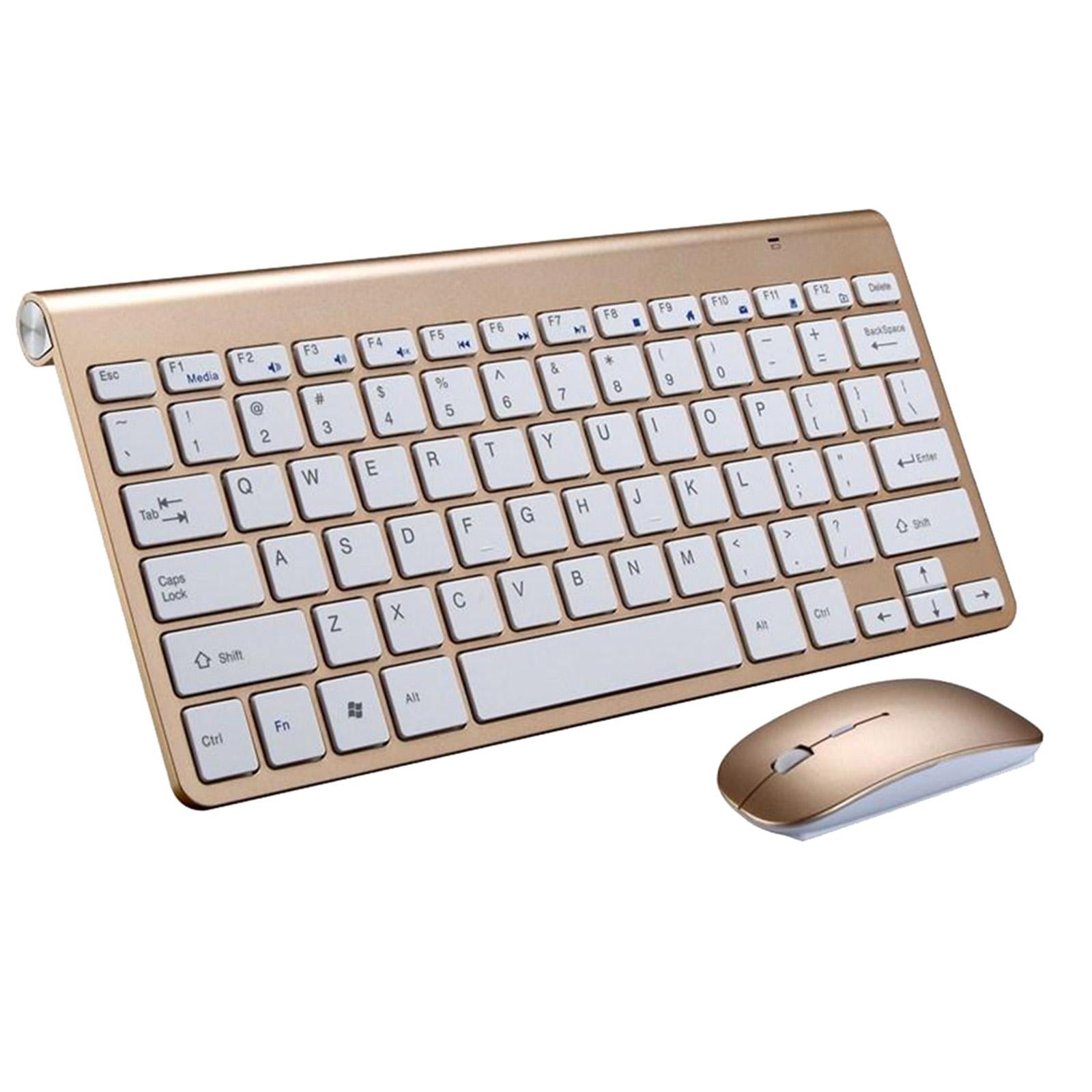 Mini Flat Quiet Wireless Keyboard Mouse Combo Golden