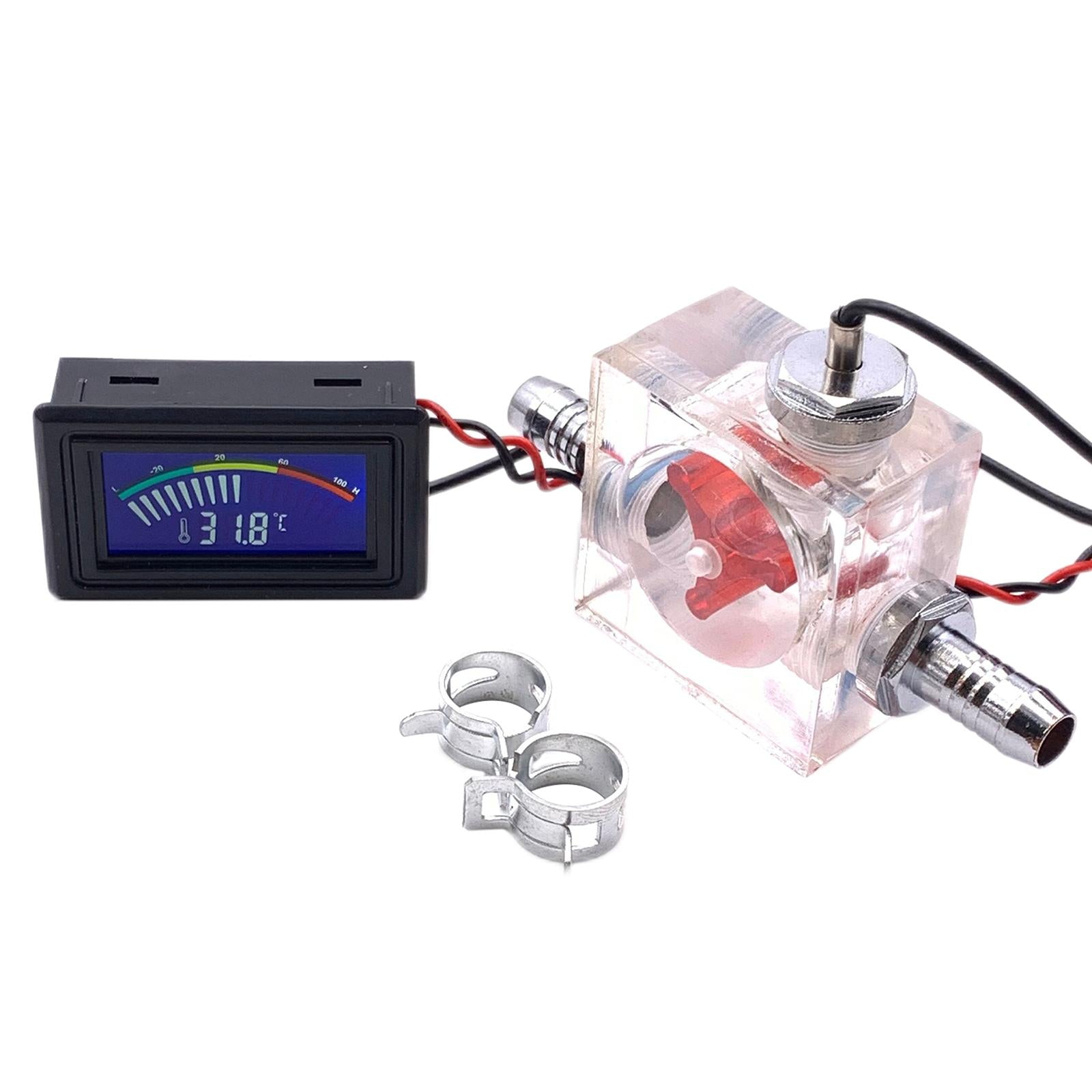 Thermometer Cooler Tools with 2 Clamps Universal Flow Meter LED for Computer Pointer Type Red