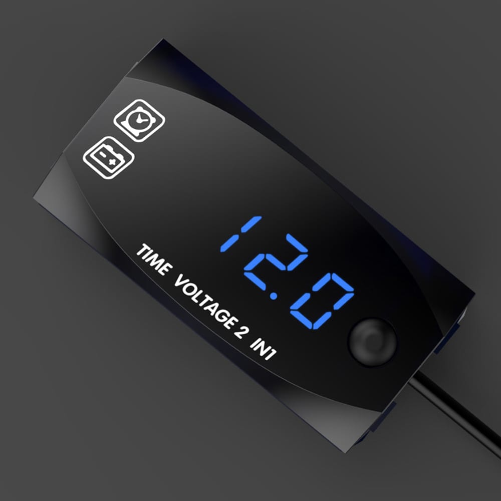 Motorcycle DC 9V-24V 2 In 1 Digital Time Clock Voltage - Blue light