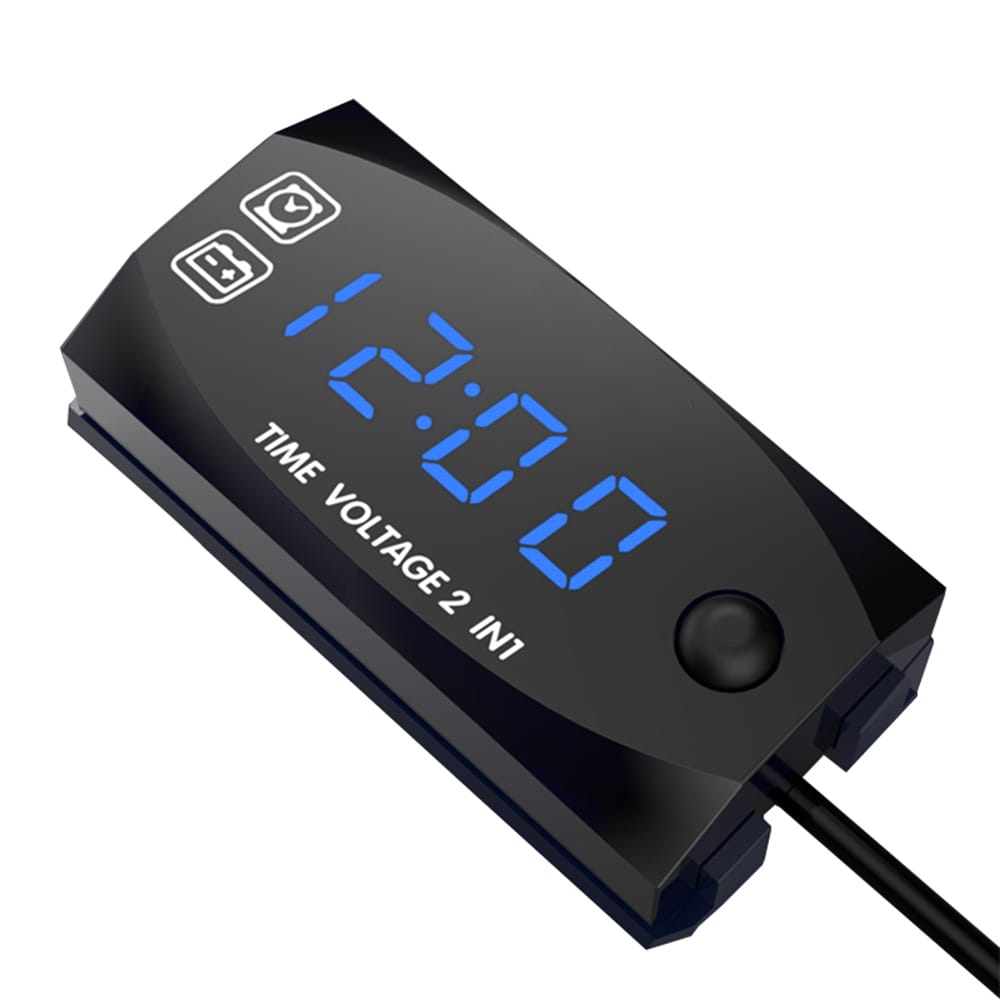 Motorcycle DC 9V-24V 2 In 1 Digital Time Clock Voltage - Blue light