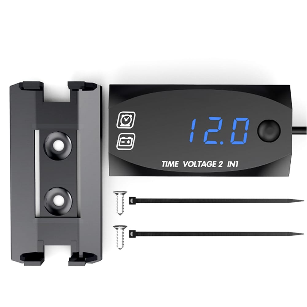 Motorcycle DC 9V-24V 2 In 1 Digital Time Clock Voltage - Blue light