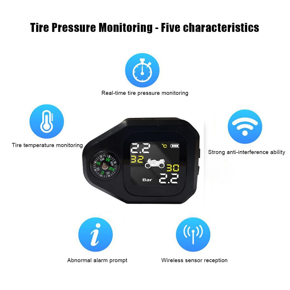 2-in-1 Motorcycle Tire Pressure Monitoring System LCD - External sensor