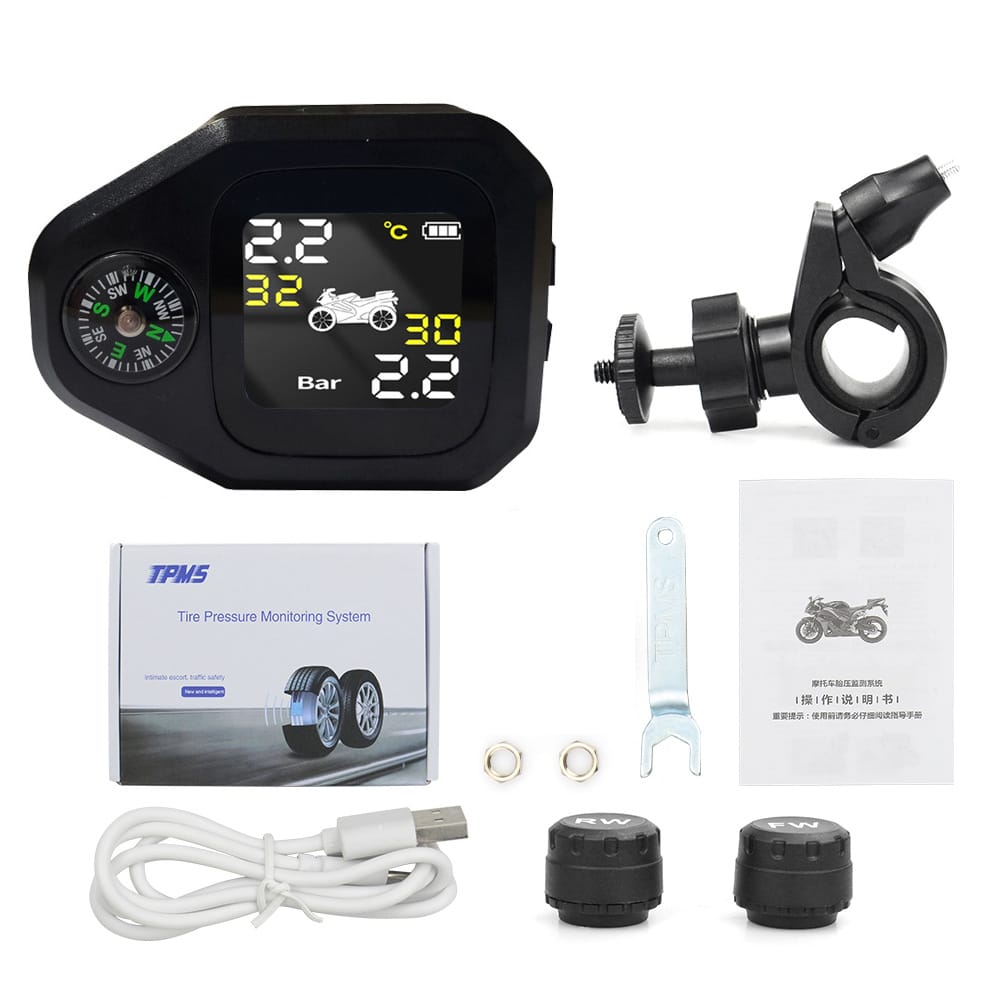 2-in-1 Motorcycle Tire Pressure Monitoring System LCD - External sensor