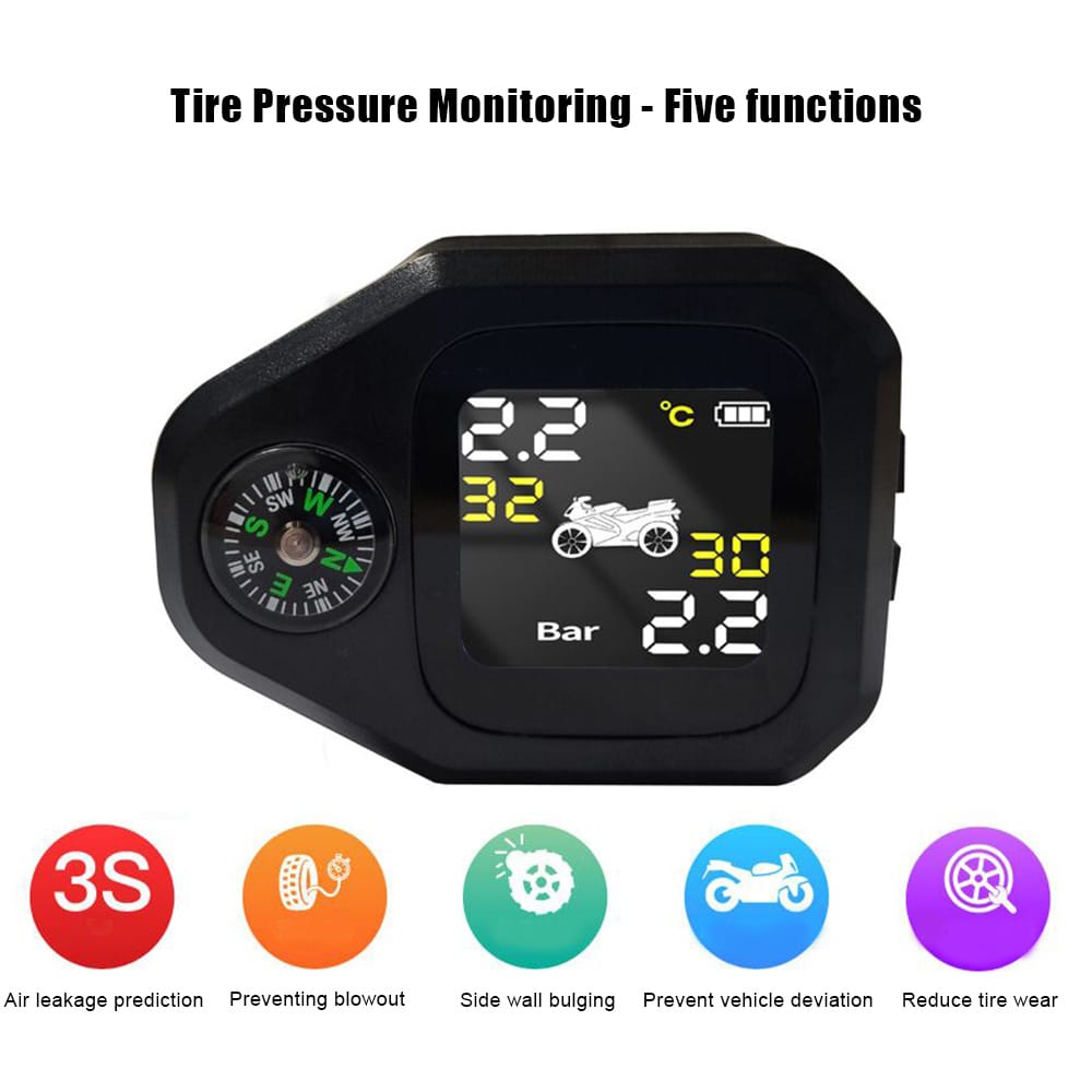 2-in-1 Motorcycle Tire Pressure Monitoring System LCD - External sensor