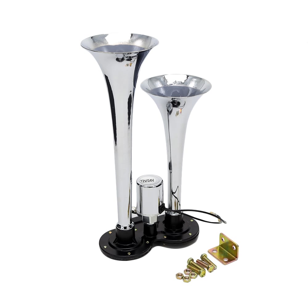 Dual Trumpet Electric Horn Loud Chrome Air Horn Speaker Kit