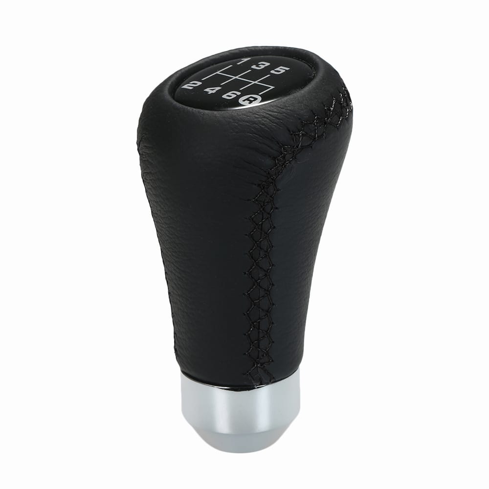 Car Manual Gear Shift Knob Shifter Black Leather Red Stitch - 1