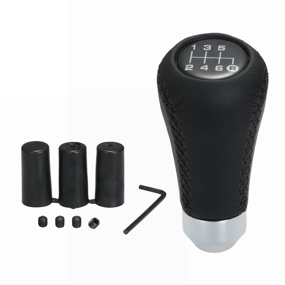 Car Manual Gear Shift Knob Shifter Black Leather Red Stitch - 1