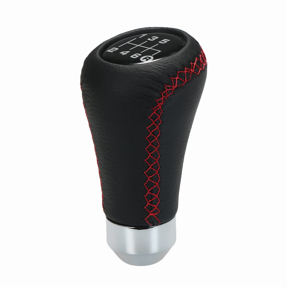 Car Manual Gear Shift Knob Shifter Black Leather Red Stitch - 2