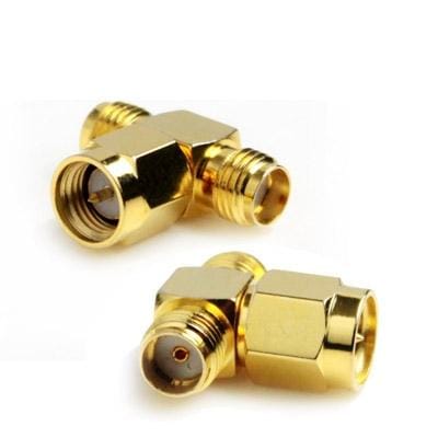 SMA Male to 2 SMA Female Adapter , Gold Plated (Yellow)