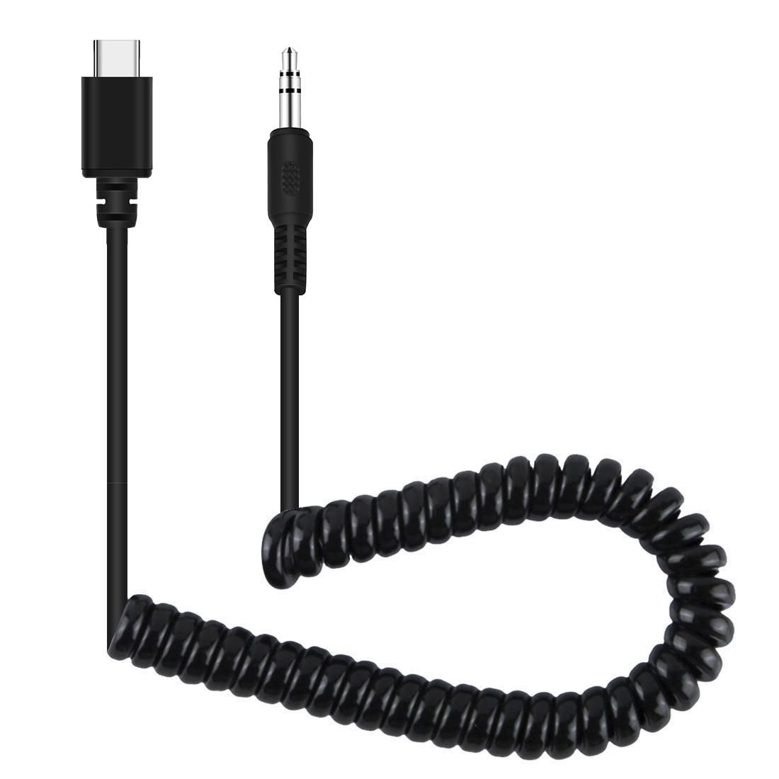 PULUZ 3.5mm TRRS Male to Type-C / USB-C Male Live Microphone Audio Adapter Spring Coiled Cable for DJI OSMO Pocket, Samsung, Huawei and Smartphones, Cable Stretching to 100cm (Black)