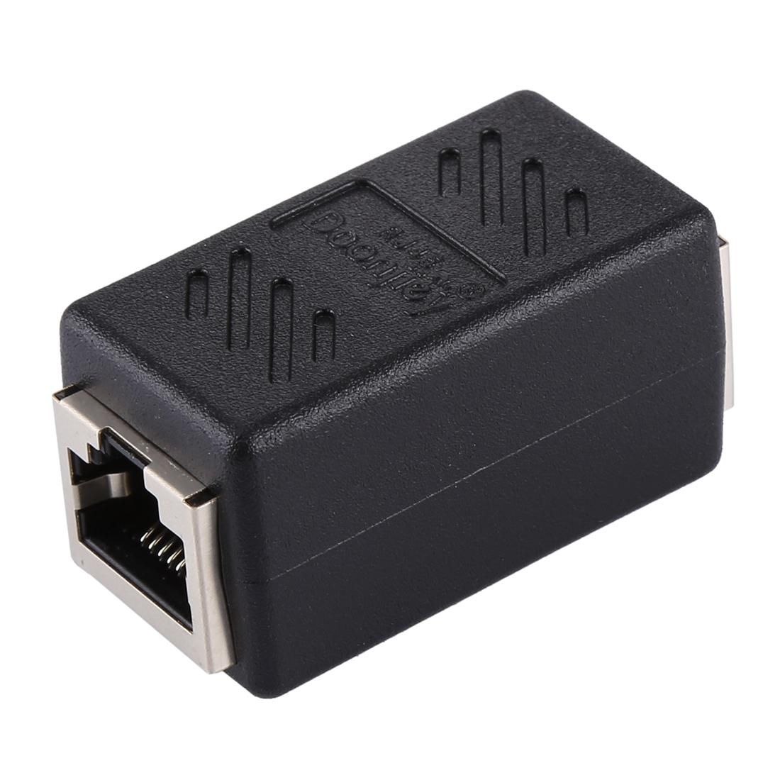 Crystal Network Straight Through Head-line Connector Pair Terminal Female to Double Head RJ45 Interface Extension Device (Black)