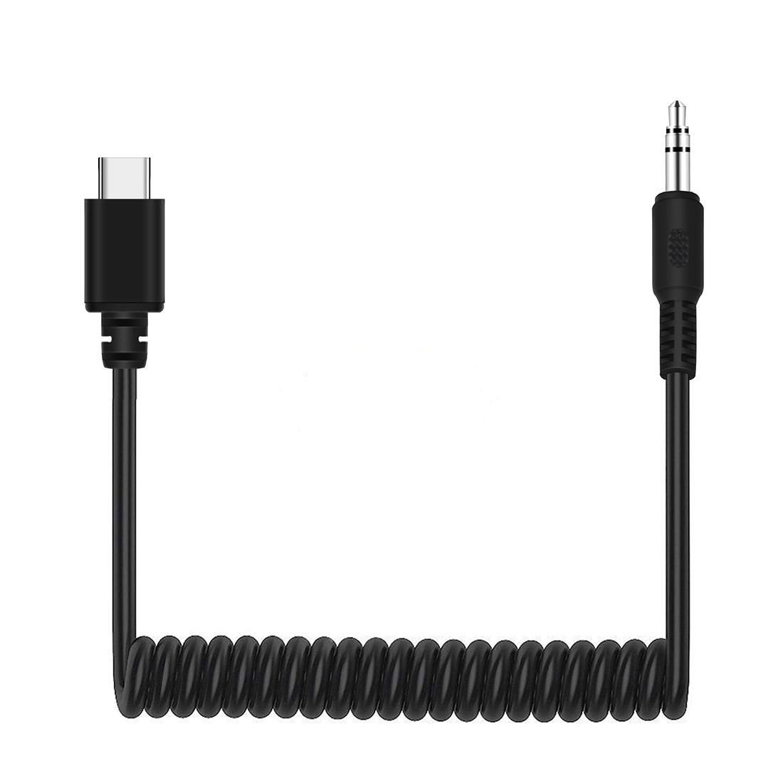 PULUZ 3.5mm TRRS Male to Type-C / USB-C Male Live Microphone Audio Adapter Spring Coiled Cable for DJI OSMO Pocket, Samsung, Huawei and Smartphones, Cable Stretching to 100cm (Black)