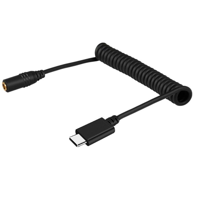 PULUZ 3.5mm TRRS Female to Type-C / USB-C Male Live Microphone Audio Adapter Spring Coiled Cable for DJI OSMO Pocket, Samsung, Huawei and Smartphones, Cable Stretching to 100cm (Black)